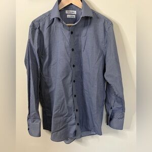 Twillory Button Up Long Sleeve Work Shirt Tailored Fit 16 32/33 Navy White